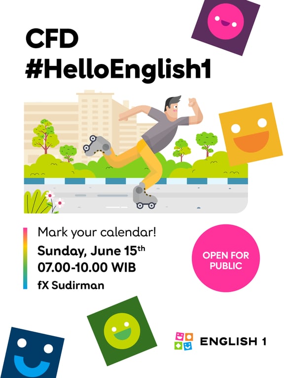 English 1 Meriahkan CFD dengan Event #HelloEnglish1 – Aktivitas Seru Gratis untuk Keluarga!
